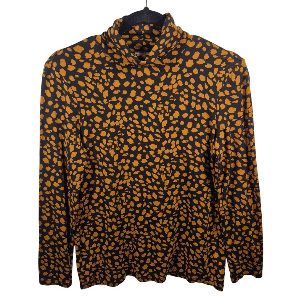 Chicos Top Womens Small Turtleneck Blouse Stretch Layering Animal Print Shirt